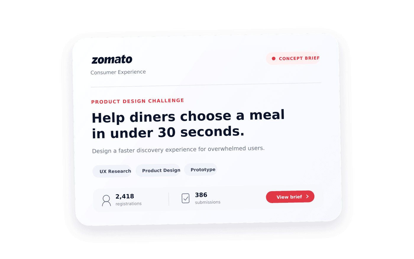 Zomato product design challenge brief: help diners choose a meal in under 30 seconds